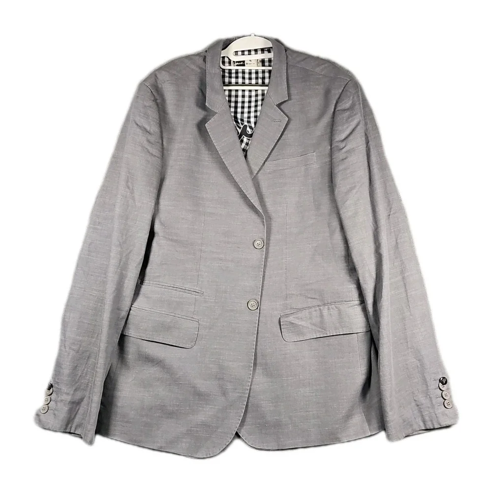 Howe 46 Pick-Stitched Cotton Gray Long Blazer Sports‎ Jacket Double Plaid Lined